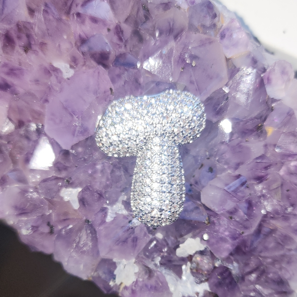 Silver Rhinestone Mushroom Brooch